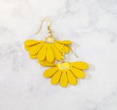 Folded Sunflower Faux Leather Dangle Earrings